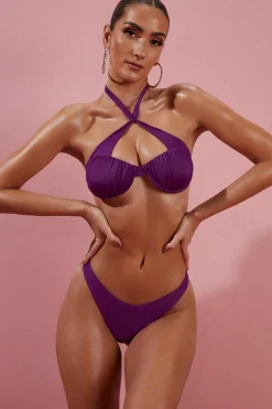 Oh Polly Women'S Clothing Sale - $65 And Under | Women'S Clothing Sale - $40 And Under^Give Me Fever Ruched Twist Bikini Top in Purple