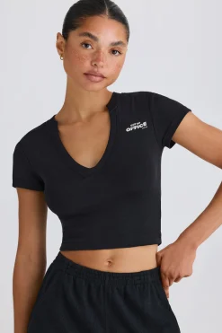 Oh Polly Tee'S & Tanks^Graphic-Print Cropped T-Shirt in Black