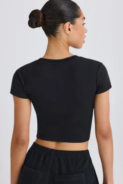 Oh Polly Tee'S & Tanks^Graphic-Print Cropped T-Shirt in Black