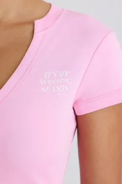 Oh Polly Tee'S & Tanks^Graphic-Print Cropped T-Shirt in Bubblegum Pink BubblegumPink