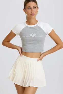 Oh Polly Matching Sets^Graphic-Print Cropped T-Shirt in Grey Marl GreyMarl