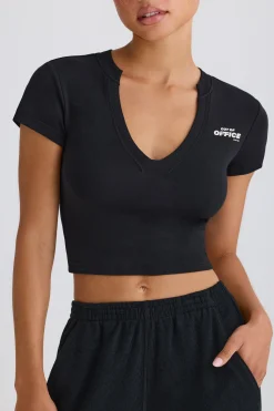 Oh Polly Tee'S & Tanks^Graphic-Print Cropped T-Shirt in Black