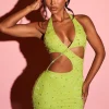 Oh Polly Women'S Clothing Sale - $65 And Under | Party Dresses^Halter Neck Cut Out Mini Dress in Lime