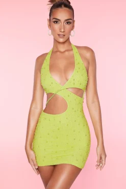 Oh Polly Women'S Clothing Sale - $65 And Under | Party Dresses^Halter Neck Cut Out Mini Dress in Lime