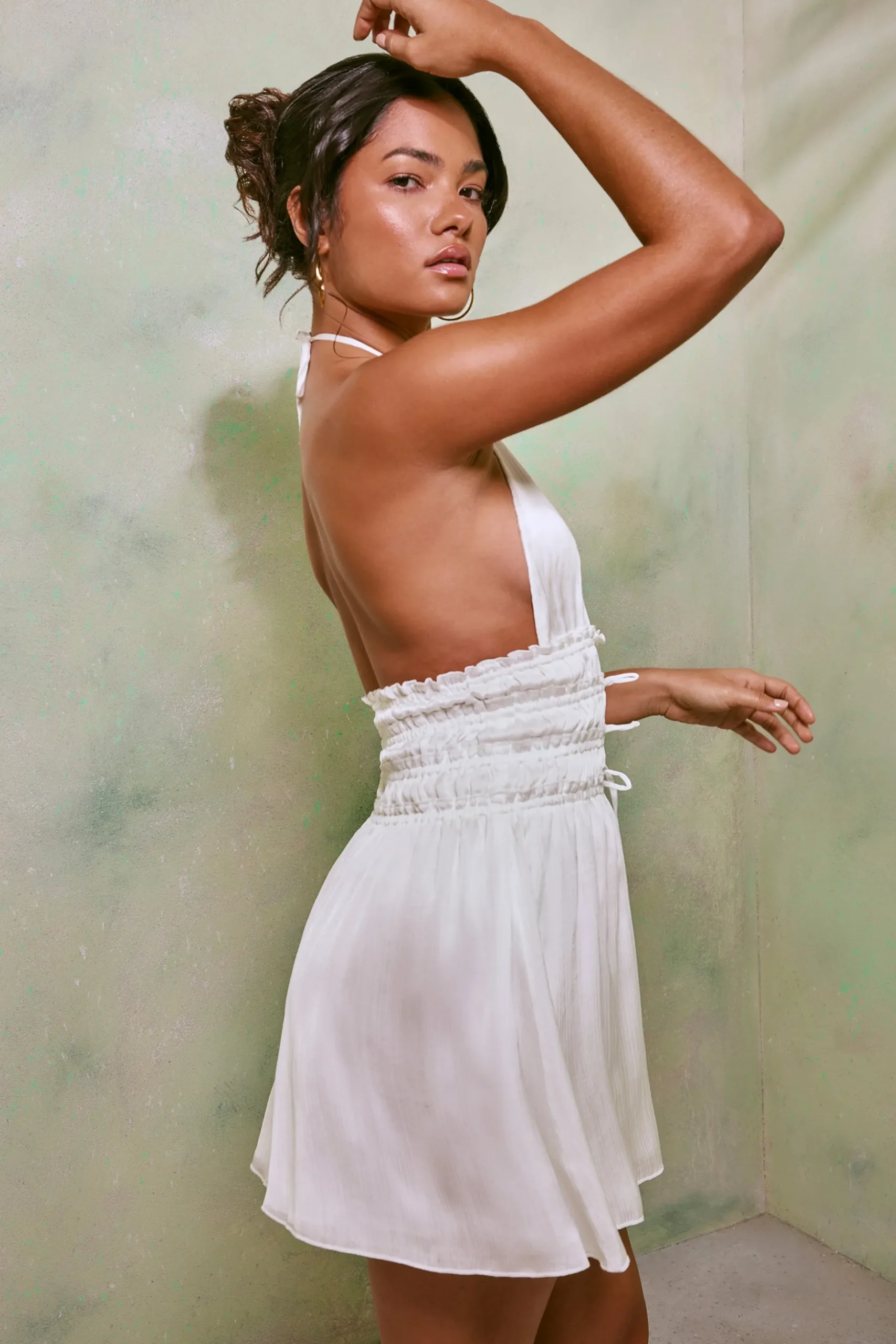 Oh Polly Women'S Clothing Sale - $65 And Under | Women'S Clothing Sale - $40 And Under^Halter Neck Cut Out Shirred Mini Dress in White