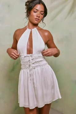 Oh Polly Women'S Clothing Sale - $65 And Under | Women'S Clothing Sale - $40 And Under^Halter Neck Cut Out Shirred Mini Dress in White