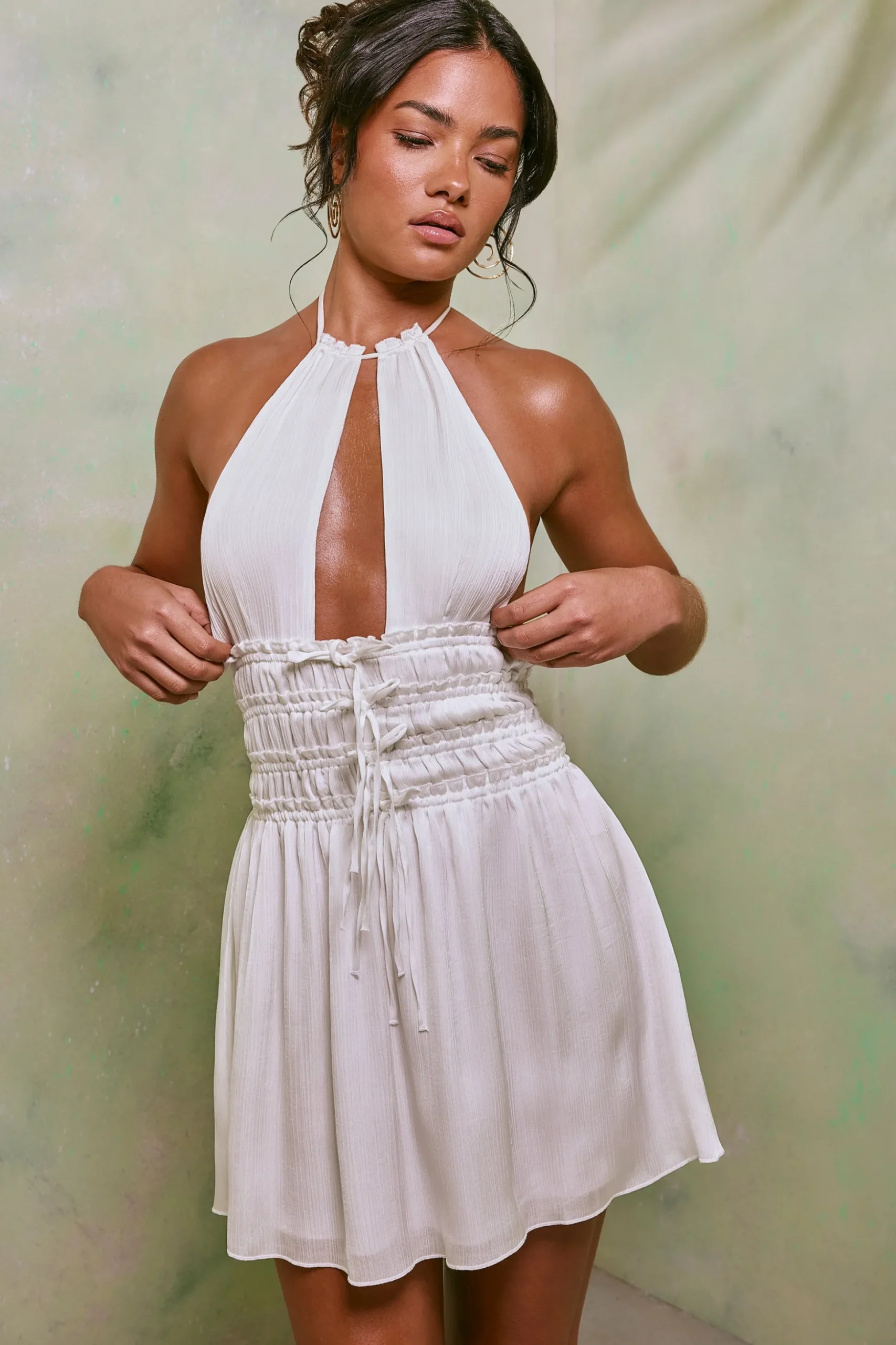 Oh Polly Women'S Clothing Sale - $65 And Under | Women'S Clothing Sale - $40 And Under^Halter Neck Cut Out Shirred Mini Dress in White