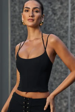 Oh Polly Co-Ords | Tops^Halterneck Corset Top in Black