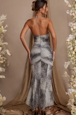 Oh Polly Women'S Clothing Sale - $65 And Under | Women'S Clothing Sale - $40 And Under^Halterneck Cut Out Maxi Dress in Grey Print GreyPrint