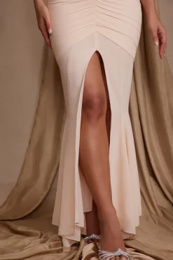Oh Polly Georgette And Chiffon^Halterneck Cut Out Maxi Dress in Cream