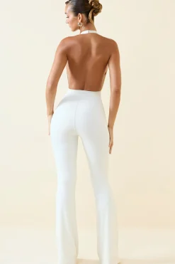 Oh Polly Jumpsuits & Unitards^Halterneck Cut-Out Flared Jumpsuit in Vanilla