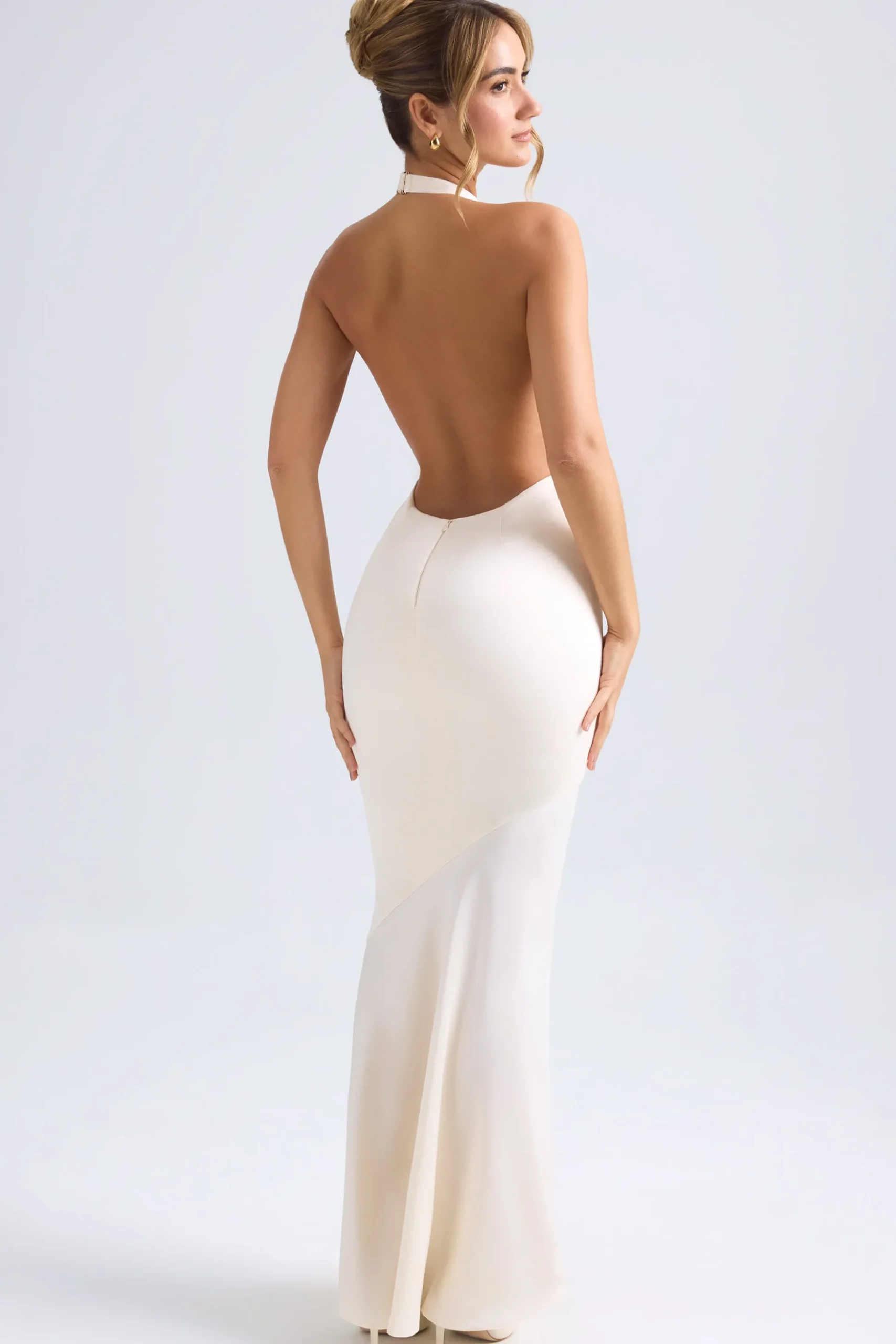 Oh Polly Bride To Be | Satin Dresses^Halterneck Fishtail Gown in Ivory