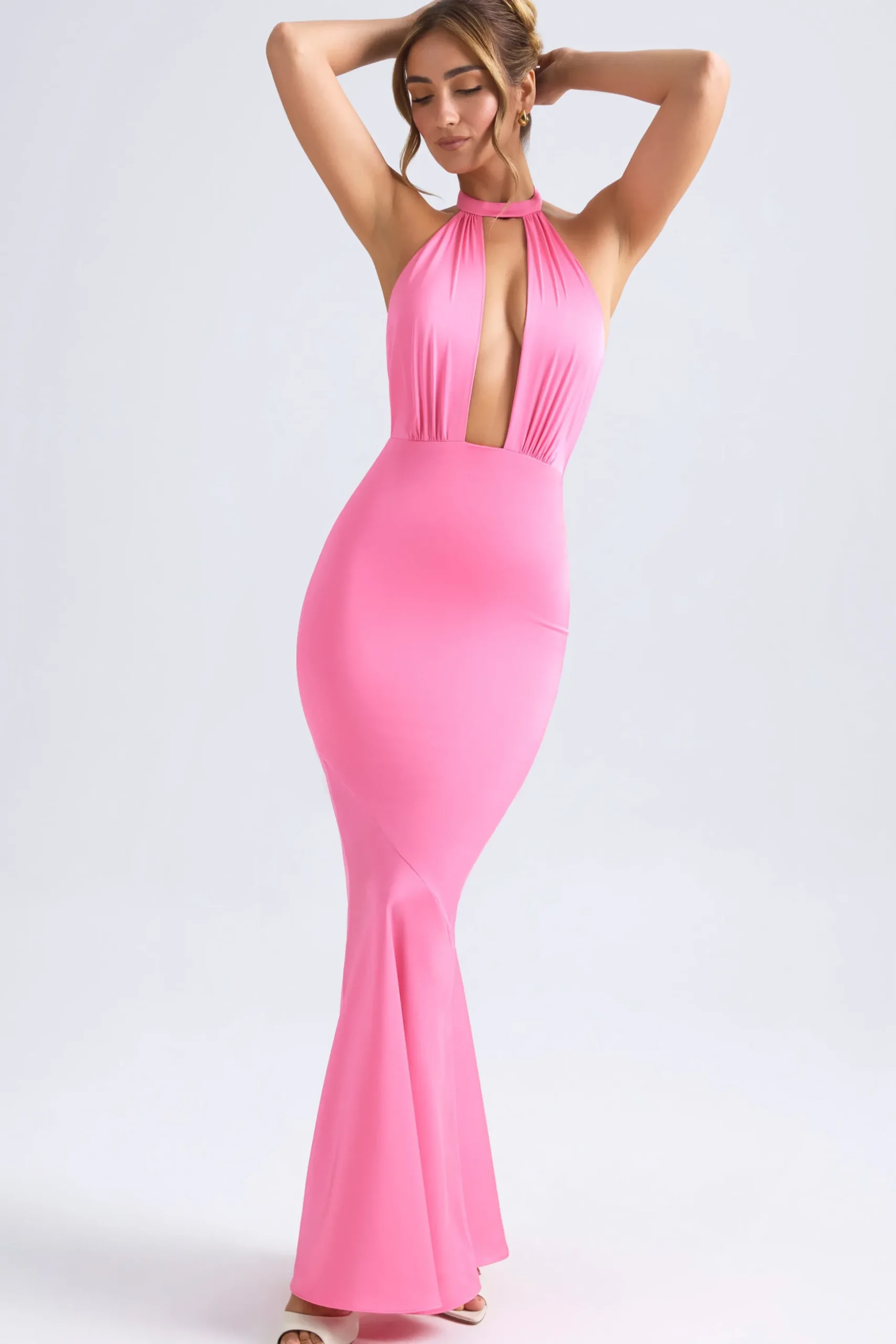 Oh Polly Wedding Guest^Halterneck Fishtail Gown in Hot Pink HotPink