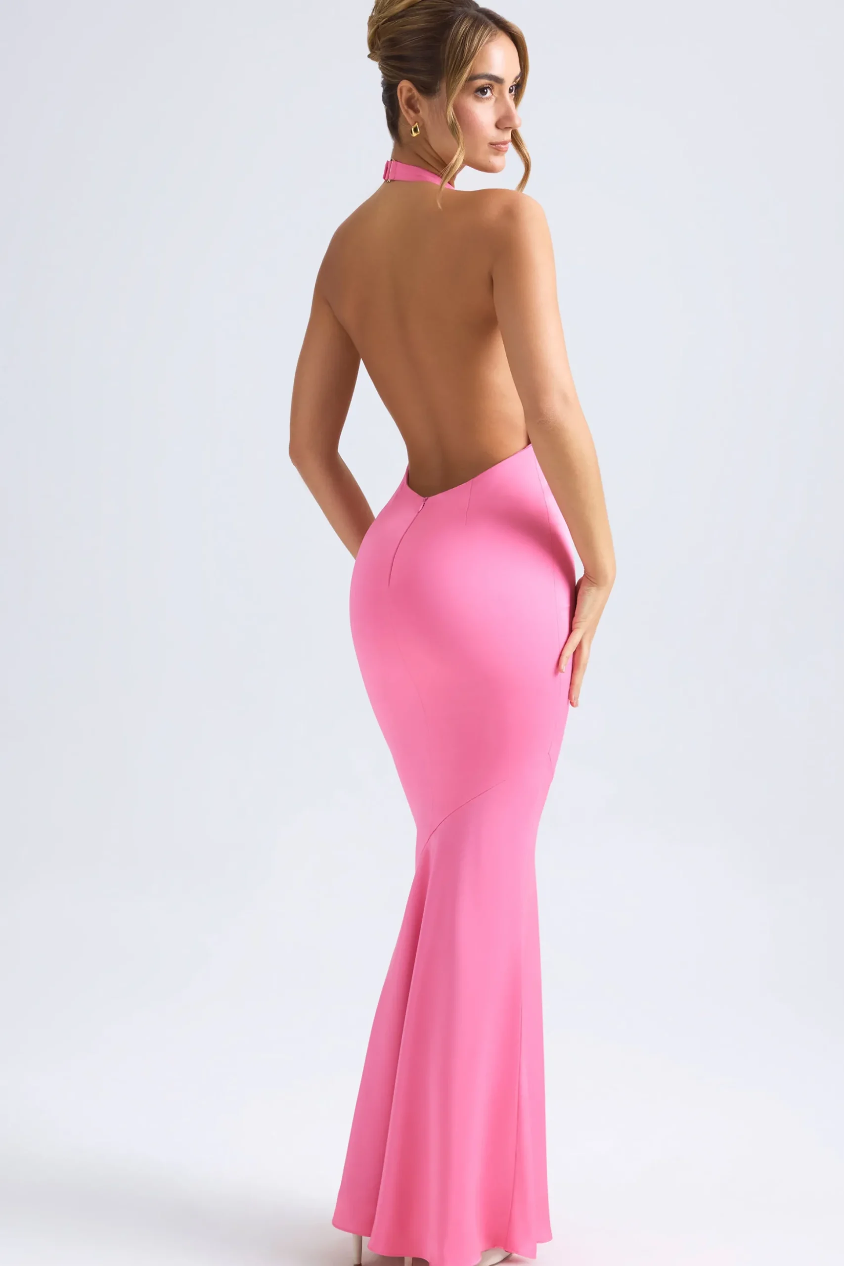 Oh Polly Wedding Guest^Halterneck Fishtail Gown in Hot Pink HotPink