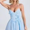 Oh Polly Wedding Guest | Party Dresses^Halterneck Floral-Appliqué Corset Mini Dress in Powder Blue PowderBlue