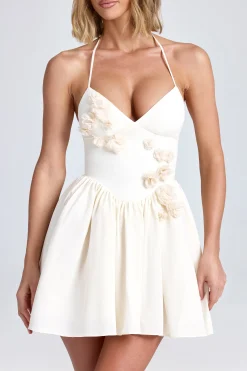 Oh Polly Party Dresses | Bride To Be^Halterneck Floral-Appliqué Corset Mini Dress in Ivory
