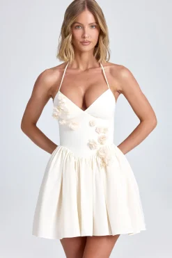 Oh Polly Party Dresses | Bride To Be^Halterneck Floral-Appliqué Corset Mini Dress in Ivory