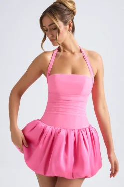 Oh Polly Party Dresses | Homecoming Dresses^Halterneck Lace-Up Bubble Hem Corset Micro Mini Dress in Hot Pink HotPink