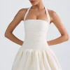 Oh Polly Party Dresses | Bride To Be^Halterneck Lace-Up Bubble Hem Corset Micro Mini Dress in Ivory