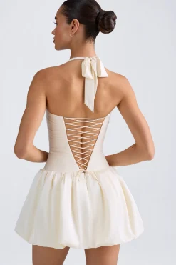 Oh Polly Party Dresses | Bride To Be^Halterneck Lace-Up Bubble Hem Corset Micro Mini Dress in Ivory