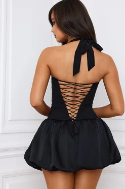 Oh Polly Skirts & Skorts | Party Dresses^Halterneck Lace-Up Bubble Hem Corset Micro Mini Dress in Black