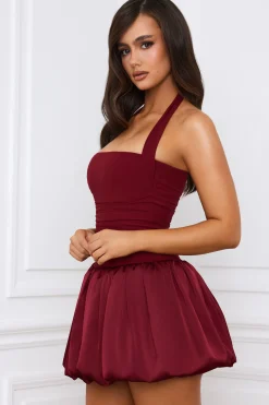 Oh Polly Skirts & Skorts | Party Dresses^Halterneck Lace-Up Bubble Hem Corset Micro Mini Dress in Berry Red BerryRed