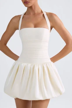 Oh Polly Party Dresses | Bride To Be^Halterneck Lace-Up Bubble Hem Corset Micro Mini Dress in Ivory
