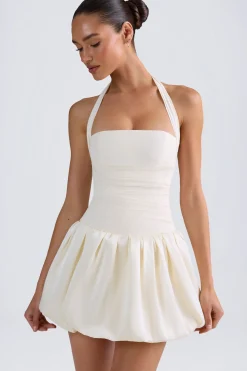 Oh Polly Party Dresses | Bride To Be^Halterneck Lace-Up Bubble Hem Corset Micro Mini Dress in Ivory