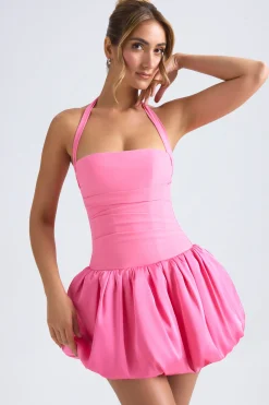 Oh Polly Party Dresses | Homecoming Dresses^Halterneck Lace-Up Bubble Hem Corset Micro Mini Dress in Hot Pink HotPink
