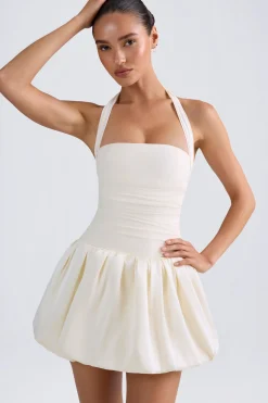 Oh Polly Party Dresses | Bride To Be^Halterneck Lace-Up Bubble Hem Corset Micro Mini Dress in Ivory