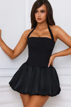 Oh Polly Skirts & Skorts | Party Dresses^Halterneck Lace-Up Bubble Hem Corset Micro Mini Dress in Black