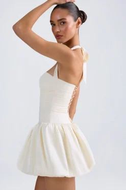 Oh Polly Party Dresses | Bride To Be^Halterneck Lace-Up Bubble Hem Corset Micro Mini Dress in Ivory