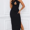 Oh Polly Holiday Party Dresses & Outfits^Halterneck Lace-Up Corset Maxi Dress in Black