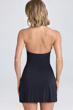 Oh Polly Night Out^Halterneck Ruffle-Appliqué A-Line Mini Dress in Black