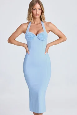 Oh Polly Women'S Clothing Sale - $65 And Under | Wedding Guest^Halterneck Ruffle-Appliqué Midaxi Dress in Powder Blue PowderBlue