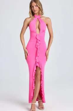 Oh Polly Women'S Clothing Sale - $65 And Under | Wedding Guest^Halterneck Ruffle-Trim Gown in Lollipop Pink LollipopPink