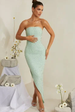 Oh Polly Wedding Guest | Party Dresses^Hand Embellished Asymmetric Midi Dress in Sage