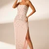 Oh Polly Wedding Guest | Party Dresses^Hand Embellished Bandeau Maxi Dress in Blush