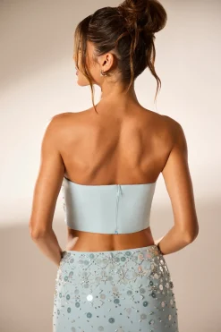 Oh Polly Women'S Clothing Sale - $65 And Under | Party Dresses^Hand Embellished Bandeau Corset Crop Top in Blue