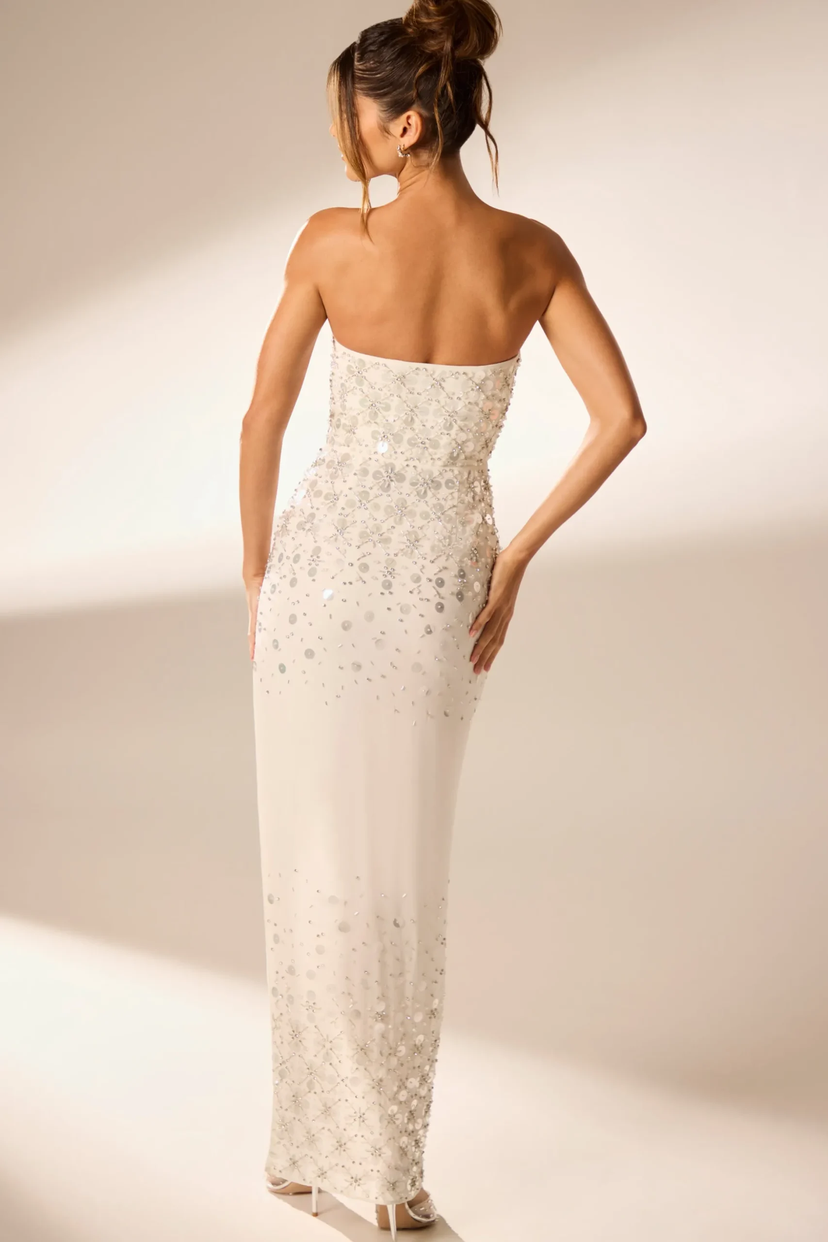 Oh Polly Party Dresses | Bride To Be^Hand Embellished Bandeau Maxi Dress in Ivory