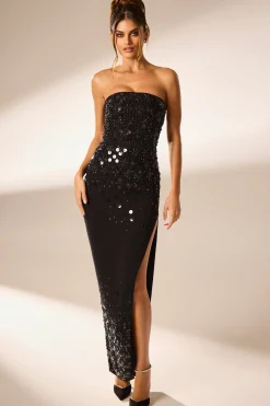 Oh Polly Party Dresses | Homecoming Dresses^Hand Embellished Bandeau Maxi Dress in Black
