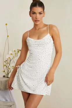 Oh Polly Party Dresses | Bride To Be^Hand Embellished Cowl Neck Mini Dress in White