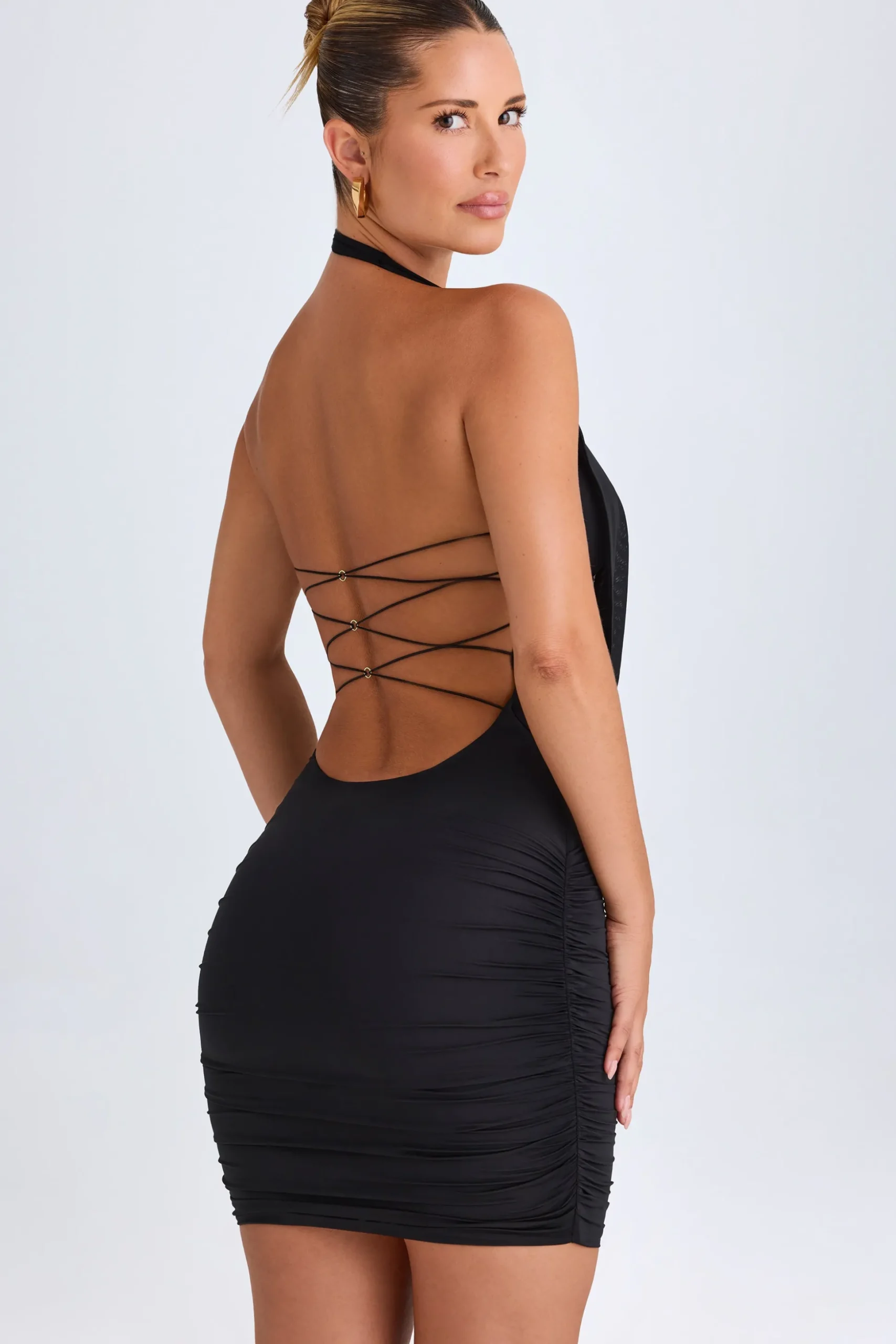 Oh Polly Night Out | Mesh Dresses^Hardware Detail Cut-Out Cowl-Neck Mini Dress in Black