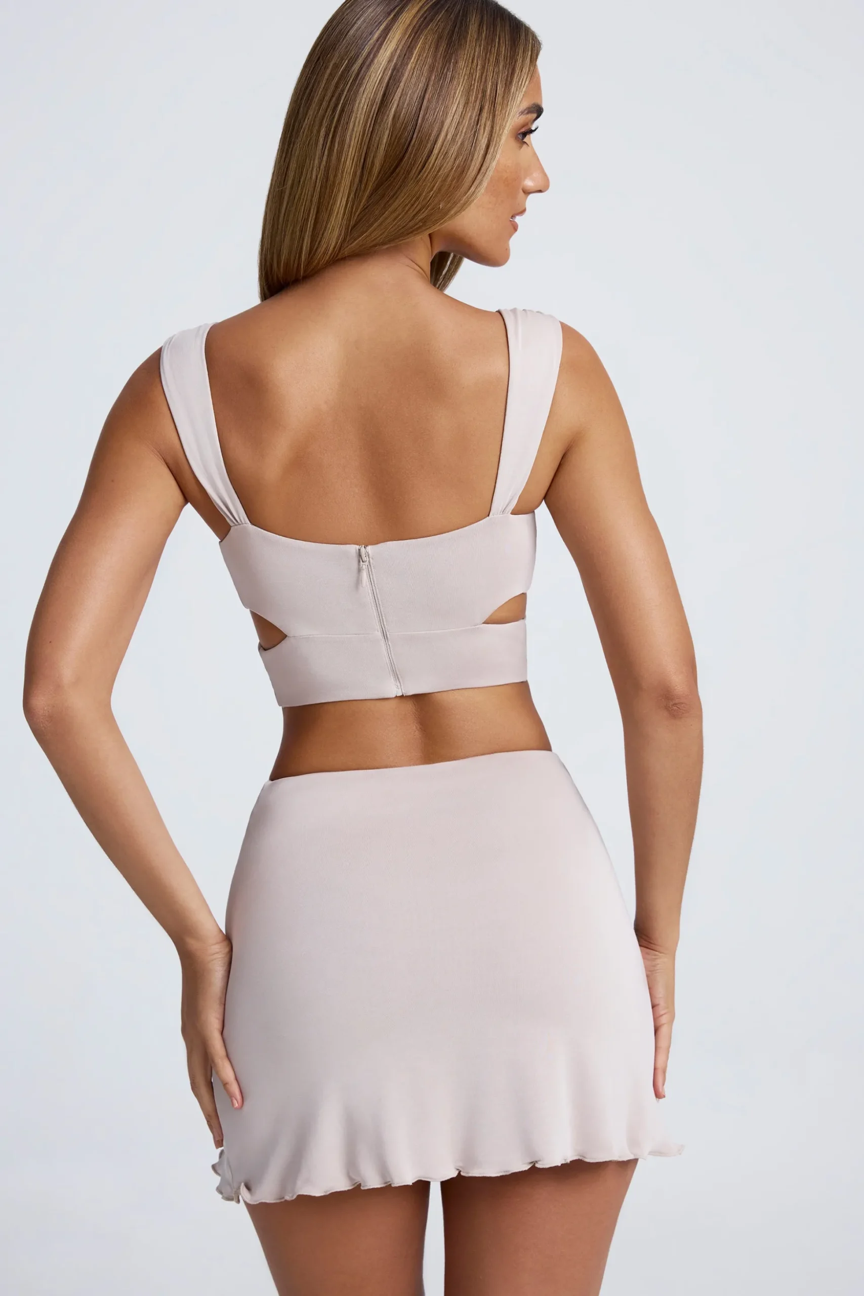 Oh Polly Co-Ords | Tops^Hardware Detail Cut-Out Crop Top in Sky Grey SkyGrey