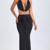 Oh Polly Night Out^Hardware Detail Cut-Out Halterneck Maxi Dress in Black