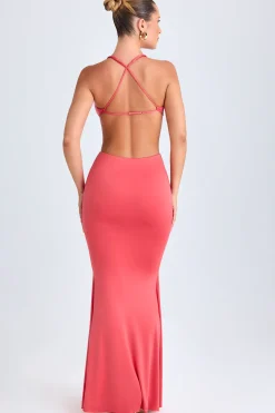 Oh Polly Night Out^Hardware Detail Cut-Out Halterneck Maxi Dress in Coral