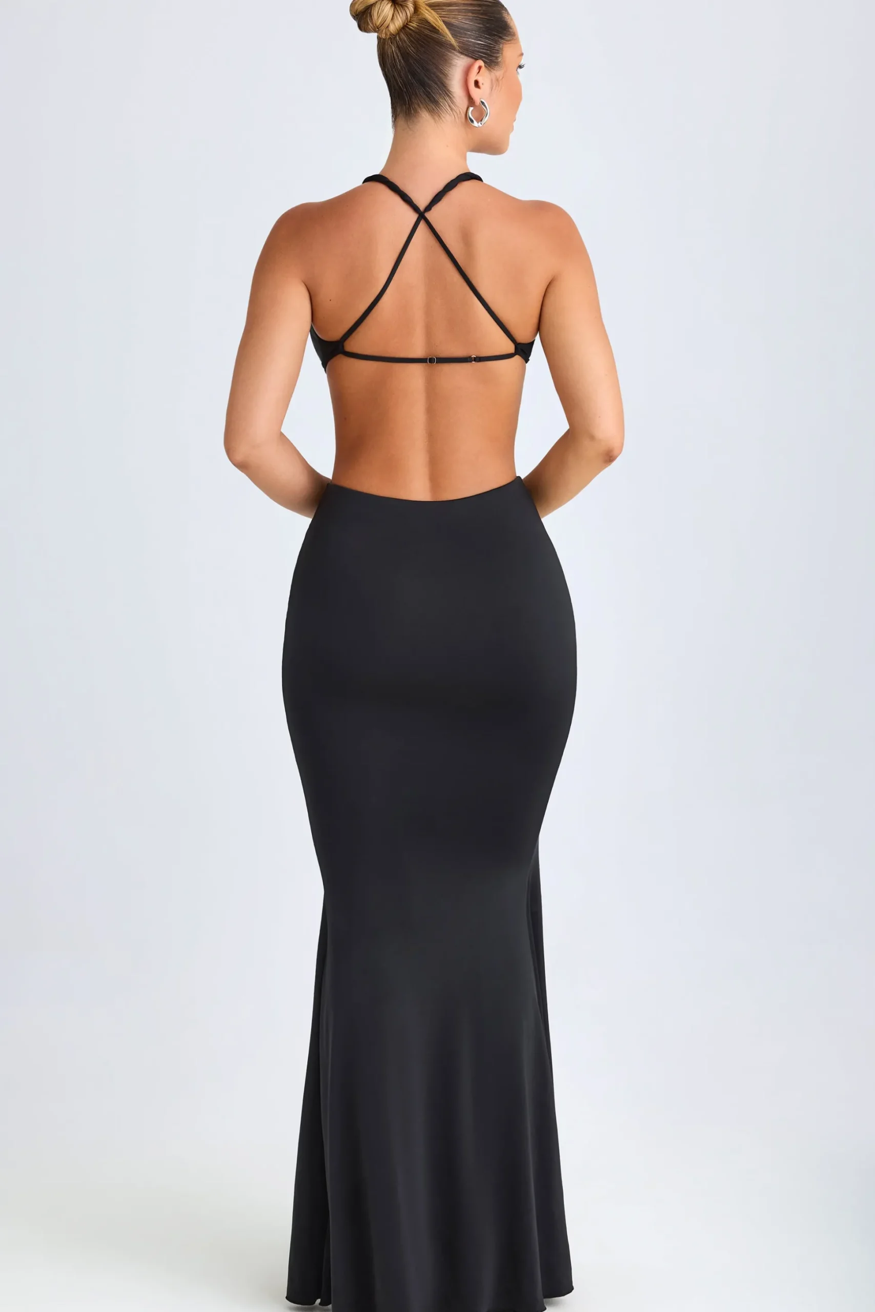 Oh Polly Night Out^Hardware Detail Cut-Out Halterneck Maxi Dress in Black