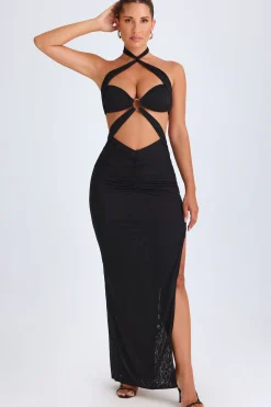 Oh Polly Night Out | Mesh Dresses^Hardware Detail Cut-Out Halterneck Maxi Dress in Black