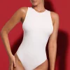 Oh Polly Tops^High Neck Deep Armhole Bodysuit in White
