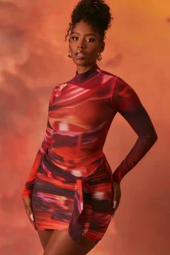 Oh Polly Women'S Clothing Sale - $65 And Under | Women'S Clothing Sale - $40 And Under^High Neck Long Sleeve Mesh Bodysuit in Orange